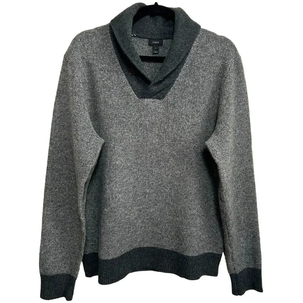 J Crew 100% Wool Pullover Sweater SIZE L  Shawl Collar Preppy Academia Autumn
